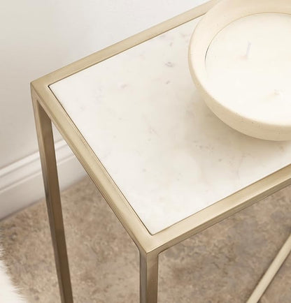 Kate and Laurel Jaspur Modern Slim Side Table, 16 x 8 x 24, White Marble and Gold, Decorative Glam Narrow End Table for Use as Narrow Bedroom Nightstand or Living Room Accent