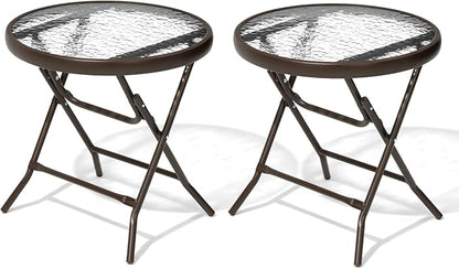 2 Pieces Outdoor Side Table - Small Patio End Table All Weather, Patio Furniture Sets and Outside Furniture for Pool, Balcony, Deck, Porch, Brown