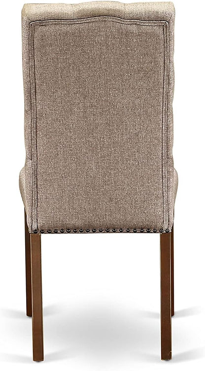 East West Furniture OXEL5-MAH-16 5 Piece Dining Room Table Set Includes a Square Kitchen Table and 4 Dark Khaki Linen Fabric Parson Dining Chairs, 36x36 Inch, Mahogany