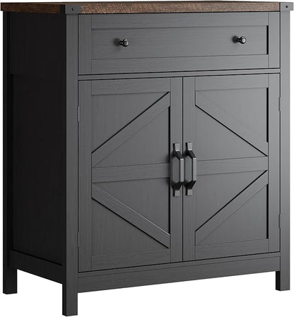 ChooChoo Kitchen Storage Cabinet, Coffee Bar Cabinet, Farmhouse Buffet Sideboard with Drawer for Kitchen, Living Room, Black