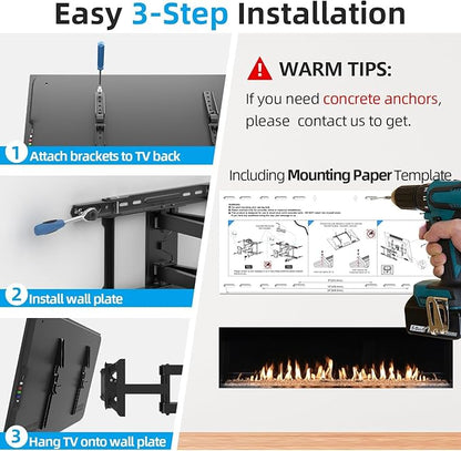 Full Motion TV Wall Mount 24 inch Studs for Most 42-86 Inch TVs, Adjustable TV Wall Mount Swivel and Tilt, Loading 110 LBS, Max VESA 600x400mm, Fits 16", 18", 24" Studs