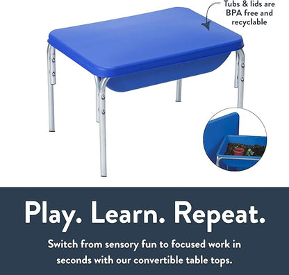 Children's Factory 18" Small Sensory Table, Sandbox with Lid, Water Table for Kids, Blue
