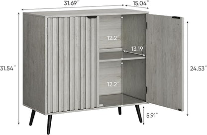 Smuxee Freestanding Fluted Sideboard, Grey Wash Buffet with Wood Storage, Adjustable Shelf for Living Room, Entryway, Hallway