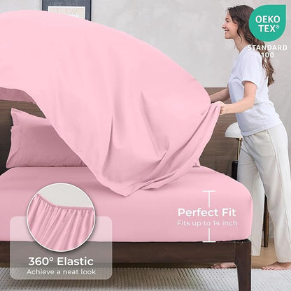 HEVUMYI Pink Twin Comforter Set - 5-Piece All Season Bed in a Bag Twin, Ultra Soft Bedding Set with Comforter, Flat Sheet, Fitted Sheet, Pillowcases, Pillow Shams, Pink