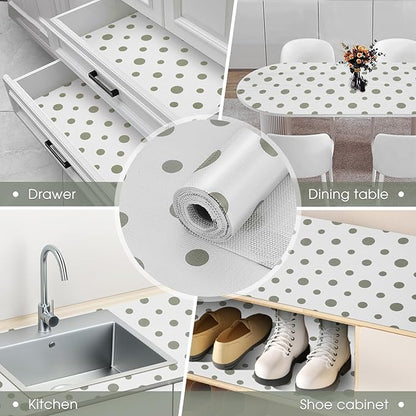 Beautysaid Shelf and Drawer Liner for Kitchen Cabinet, Non Adhesive Non Slip Shelf Paper Waterproof Washable Thickened for Dresser Pantry Shelve Bathroom Protector Liner(Polka Dot,12 in x 30 FT)