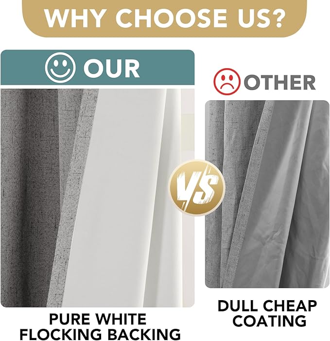 H.VERSAILTEX Primitive Linen Curtains 100% Blackout Curtain Drapes Burlap Curtains with White Thermal Insulated Liner, Grommet Top Drapes Living Room/Bedroom (2 Panels, 42 x 54 Inch, Dove Gray)
