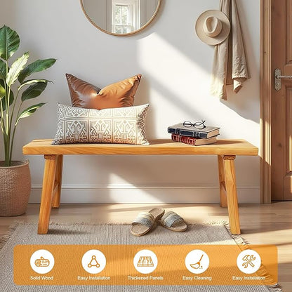 Farmhouse Solid Wood Bench: Long Rustic Indoor Narrow Wooden Bench for Entryway,Living Room, Dining Room,End of Bed,Hallway (63" Lx10 Wx18 H)