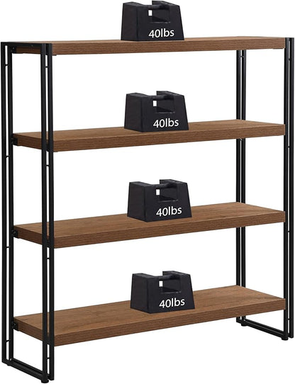 4 Tier Bookshelf Rustic Industrial Bookcase with Modern Open Wood Shelves, Brown