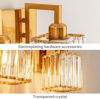Modern Crystal Bathroom Vanity Light - 6-Lights Gold Brushed Brass Finish Wall Lamp