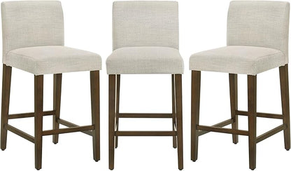 CHITA Counter Height Bar Stools Set of 3, 27" H Seat Height Upholstered Barstools, Fabric in Ivory