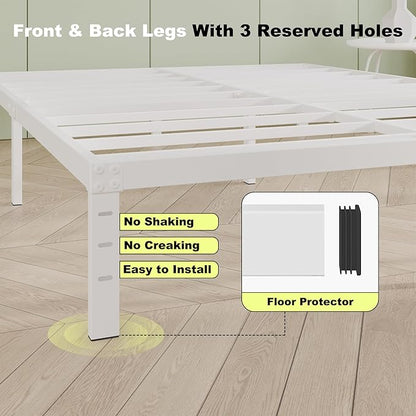 12 Inch White King Size Bed Frame, Heavy Duty King Size Platform Bed Frame, Mattress Foundation, No Box Spring Needed, Easy Assembly, Noise-Free