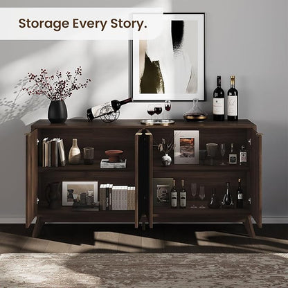 Buffet Cabinet with Storage, Fluted Multifunctional Storage Cabinet with 4 Doors, Sideboard Cabinet with Doors Modern Buffet Table Accent Coffee Bar Console Table,fluted buffet cabinet