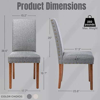Parsons Kitchen Dining Chair Set Room Modern Upholstered Stylish Fabric High Back with Bronze Nailhead Trim