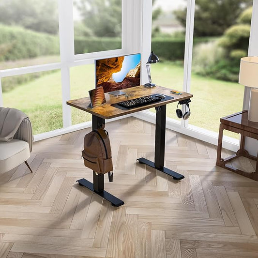 Kingant Standing Desk Height Adjustable Small Electric Stand Up Desks [35 x 20 Inch] - Ergonomic Sit Stand Desk Rising Desks for Home Office Computer Desk Workstation