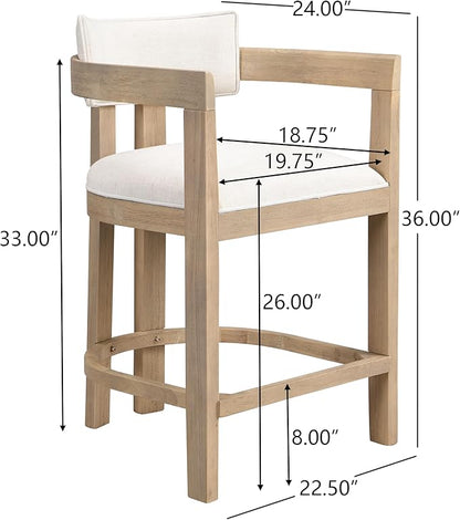 Christopher Knight Home Set of 2 Ryland Modern 26" Counter Height Bar Stools, Fabric Upholstered Counter Stools,Wooden Kitchen Island Armchair with Footrest, Round Backrest, Soft Seating,Beige+Natural