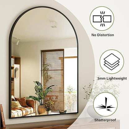 Arch Bathroom Mirror, 36x48 Inch - Wall Mounted Vanity Mirror with Aluminum Alloy Frame - Ideal for Living Room, Bedroom, Bathroom, and Entryway, Hanging or Leaning, Black