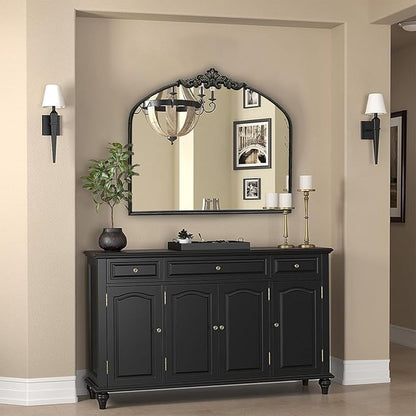 WAMIRRO Arched Mirror,Black Traditional Vintage Ornate Baroque Mirrors,Antique Brass Mirrors for Entryway/Fireplace/Living Room/Hallway/Bathroom.30“X36“ Balck