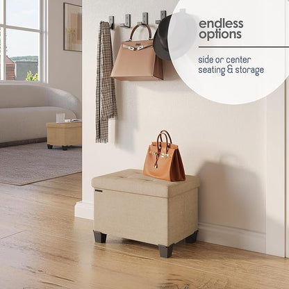 STORAGEBUD Storage Ottoman Cube with Small Bin, 16-in Square Ottoman with Storage for Living Room and Bedroom, Small Ottomans Foot Rest, Fabric Foot Stools Ottomans Max 330lbs, Taupe