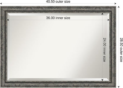 Amanti Art Bathroom Mirror for Over Sink, 29x41 Filigree Matte Black Rectangle Vanity Mirror, Large Traditional Frame, Hangs Horizonally and Vertically, Bathroom Wall Decor, Beveled Edge