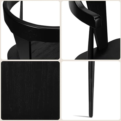 POLY & BARK Mid Century Modern Enzo Black Dining Chair – Solid Oak Wood Splat Back Chair, 18" Seat Height, 32" Tall – Stylish MCM Kitchen & Dining Room Chair - Set of 4