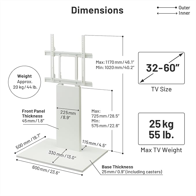 WALL V2 Caster Low Type | Minimalist Rolling TV Stand for 32–60 Inch | Walnut | Portable, Space Saving, Height Adjustable, No Drill | for Living Room and Bedroom | Japanese Design & Engineering