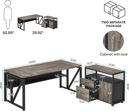 Tribesigns Office Compute rDesk with Drawers Sets, 63 inches L Shaped Executive Desk with Mobile File Cabinet for Home Office Furniture Sets (Dark Oak, 63-inch)