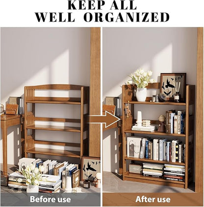 4 Tier Solid Wood Open Shelf Bookcase,Modern Wooden Display Bookshelf,Farmhouse Wide Bookshelves, Freestanding Storage Cabinet for Study Room Office Living Room sunroom