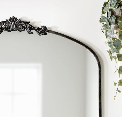 Kate and Laurel Arendahl Ornate Traditional Arched Mirror; 36 x 29; Black; Decorative Baroque Style Arched Wall Mirror with Wide Frame and Ornamental Crown