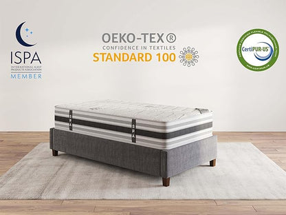 Ottomanson Twin 12" Hybrid Mattress - Meditation Antistatic Quilted Cover - Made in USA - Firm Support - Individually Pocketed Coils & CertiPUR-US Foam - Fiberglass-Free - Bed in a Box