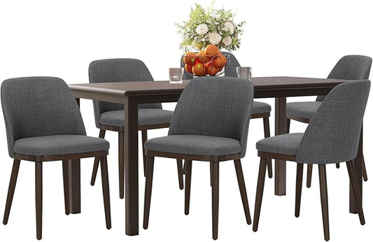 COLAMY 60 Inch Rectangular Kitchen Dining Table for 6, Modern Farmhouse Dining Table Set for 6, Wood Dining Table and Upholstered Dining Chairs for Kitchen, Dining Room, Restaurant, Brown/Light Grey