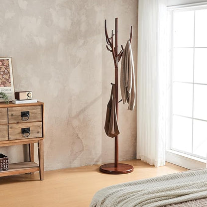 CozyDH Coat Rack Freestanding Solid Wood Coat Rack Stand, Coat Tree Freestanding with 12 Hooks Creative Tree Branch-look for Entryway, Hallway, Bedroom (Walnut)
