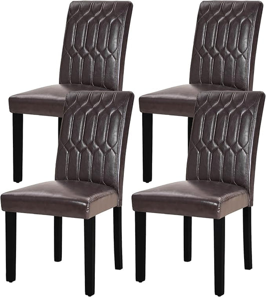 VECELO Upholstered Dining Chairs Set of 4, Modern PU Leather Accent Parsons, Solid Wood Legs w/Rubber Footpads, for Living Room Kitchen, Coffee