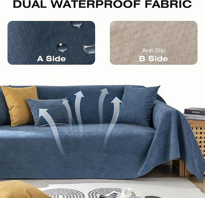 STACYPIK Waterproof Dark Blue Sofa Cover, Washable Couch Cover for 2 Cushion Couch, Anti-Slip Furniture Protector, Pet-Friendly Couch Cover for Pets and Kids, Loveseat Covers, Futon Cover-71X90IN