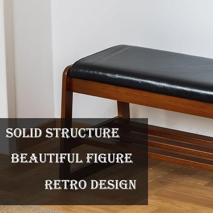 latifolia Solid Wood Bench, Entryway Shoe Bench with Cushion, Flip-Open Storage Compartment, 2-Tier Shoe Organizer(Black,21.65''L)