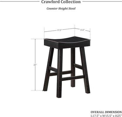 Lexicon Saddle Bar Stools Set of 2 Barstools with Footrest, Armless Dining Chairs for Kitchen Island, Breakfast Nook, Living Room, Counter Height, Black