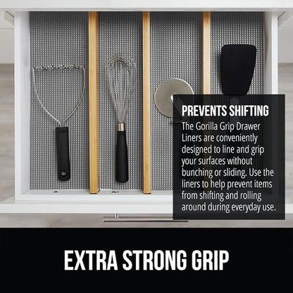GORILLA GRIP powerGRIP Drawer Shelf and Cabinet Liner, Thick Strong Hold, Non-Adhesive Liners Protect Kitchen Cabinets and Cupboard, Bathroom Drawers, Easy Install, Breathable Mat, 17.5" x20', Gray