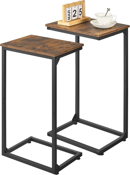 C Shape End Table,Large Surface Couch Table,C Table Sofa Side End Table,Side Table for Couch Slide Under,for Living Room,Bedroom,Home Office, Rustic Design,11.8"D x 15.7"W x 26.4"H(2 Set)