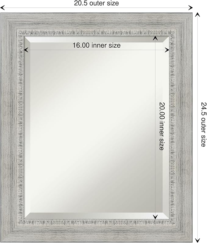 Amanti Art White Bathroom Mirror for Over Sink, 25x21 Rustic White Wash Rectangle Vanity Mirror, Small Rustic Farmhouse Wood Frame, Hangs Horizonally and Vertically, Bathroom Wall Decor, Beveled Edge