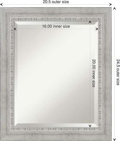 Amanti Art White Bathroom Mirror for Over Sink, 25x21 Rustic White Wash Rectangle Vanity Mirror, Small Rustic Farmhouse Wood Frame, Hangs Horizonally and Vertically, Bathroom Wall Decor, Beveled Edge
