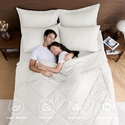 HEVUMYI Ivory Full Comforter Set - 7-Piece All Season Bed in a Bag Full, Ultra Soft Bedding Set with Comforter, Flat Sheet, Fitted Sheet, Pillowcases, Pillow Shams