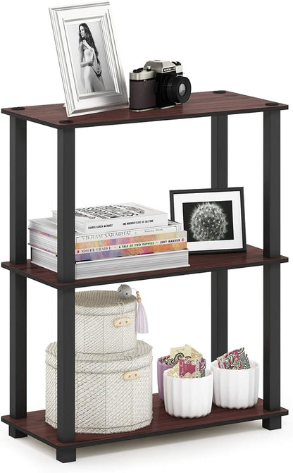Furinno Turn-S-Tube 3-Tier Compact Multipurpose Shelf Display Rack with Square Tube, Dark Cherry/Black