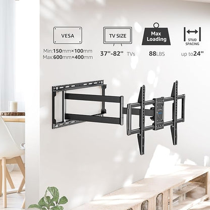 MOUNTUP Long Arm TV Wall Mount for Most 37''-82'' TVs, Corner TV Wall Mount with 30'' Extension Full Motion TVs Mount with Swivel Tilt Max VESA 600x400mm Load Up to 88 LBS, Fit 16/18/24'' Stud MU0019