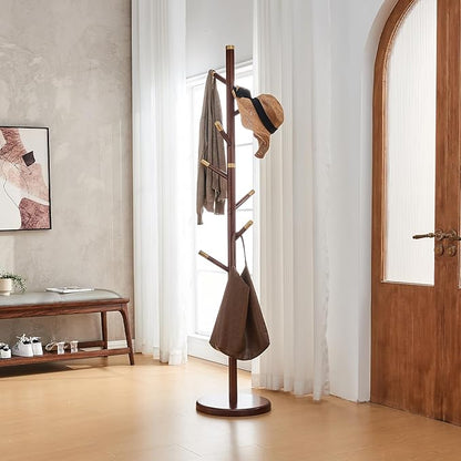 Uniclinens Coat Rack Freestanding Solid Wood Coat Tree Standing with 7 Hooks, Coat Rack Stand Creative Tree Branch-look (Walnut)