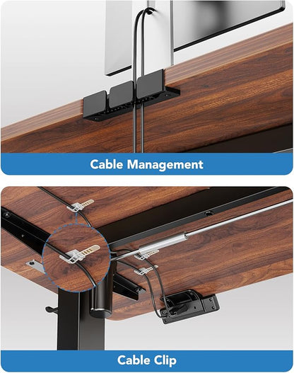 HUANUO 63" x 28" Electric Standing Desk Adjustable Height, 4 Memory Height Settings, Headphone Hook, Cable Manager, Sit Stand Up Desk for Home Office & Computer Workstation, Walnut