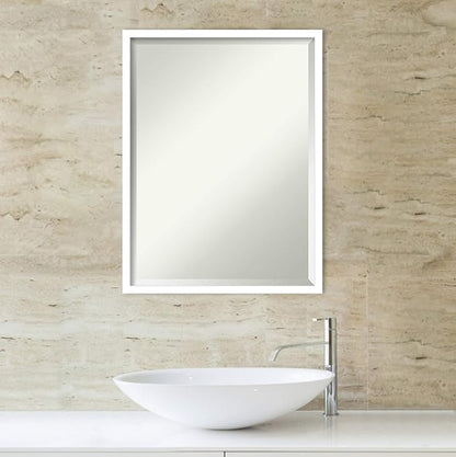 Amanti Art White Bathroom Mirror for Over Sink, 26x20 Svelte White Rectangle Vanity Mirror, Medium Modern Contemporary Wood Frame, Hangs Horizonally and Vertically, Bathroom Wall Decor, Beveled Edge