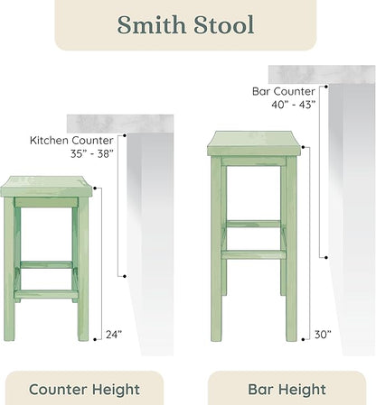 Grain & Grove Smith Collection Set of 4 Solid Wood Bar Stools, 30 inch Saddle-Seat Bar Chairs, Backless, Heavy-Duty Construction, Footrest Support, for Kitchen Islands, Home Bars, and Counters, Walnut