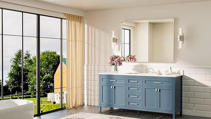 TETOTE Brushed Nickel Bathroom Mirror 40 x 30 Inch Brushed Nickel Metal Framed Bathroom Mirror, Tempered Glass, Modern Farmhouse Wall Mounted Mirror for Decorative(Horizontal/Vertical)