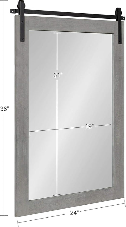 Kate and Laurel Cates Farmhouse Wall Mirror, 24 x 38, Gray, Barn Door-Inspired Rustic Mirrors for Wall