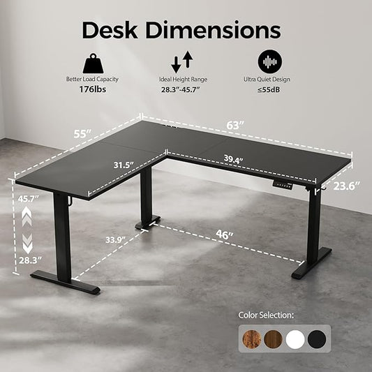 Agilestic 63 x 55 Inch L Shaped Standing Desk Adjustable Height, Corner Standing Desk, Sit Stand Up Computer Table, Splice Board, Black