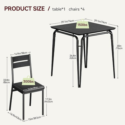 Dining Table for 2, Small Table and Chairs Set of 2, Square Dinette Set for 2, 3 Piece Kitchen & Dining Room Sets for Small Space (Black, Table with 2 Upholstered Chairs)